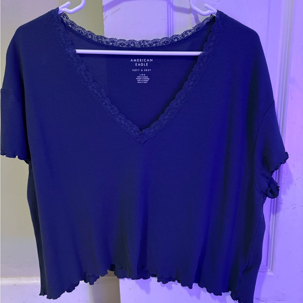 American Eagle Outfitters Women's Navy V-Neck Top